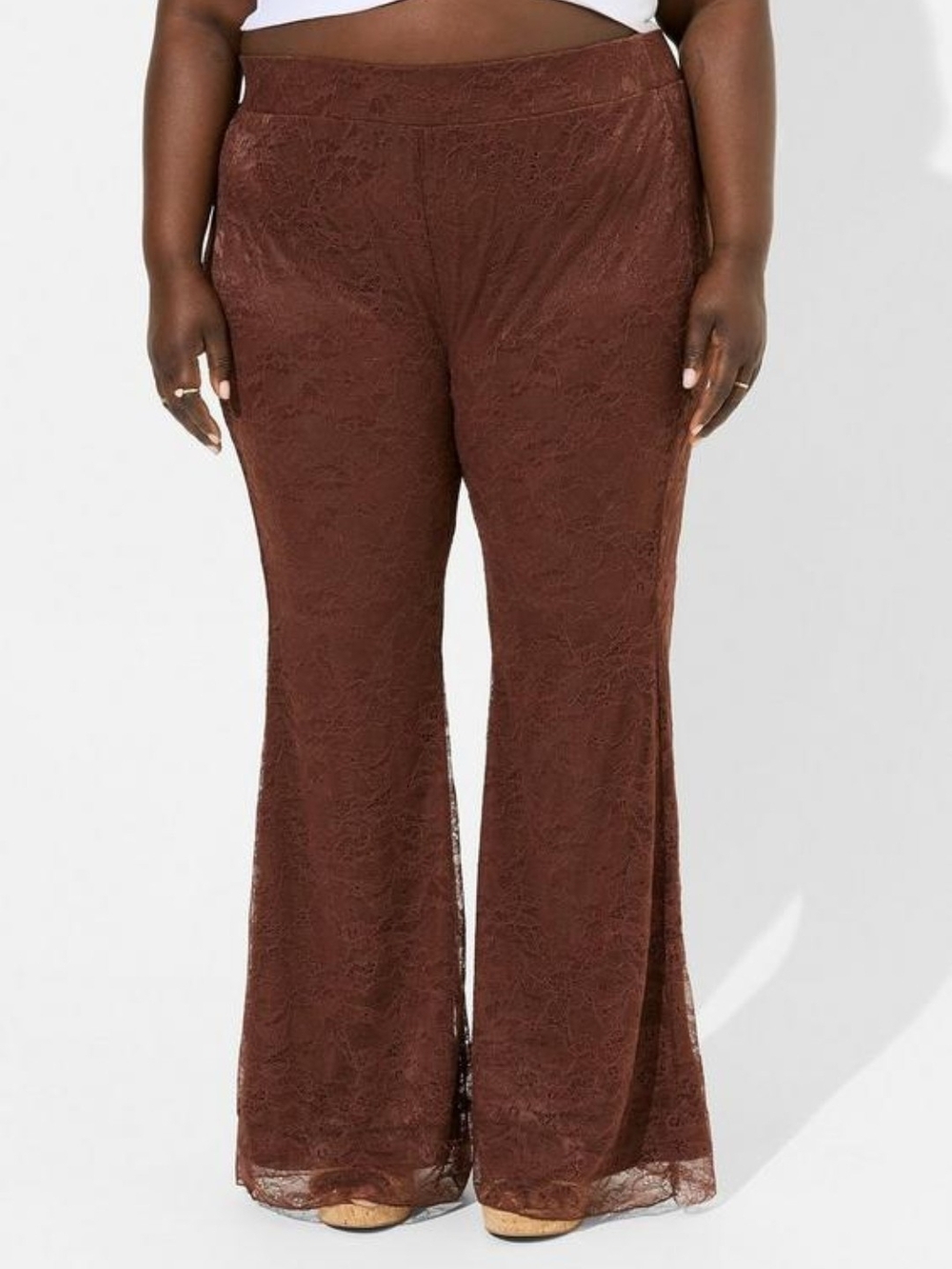 Brand New Torrid Festi Stretch Brown Lace Flare Pants Size 5 - Picture 2 of 7